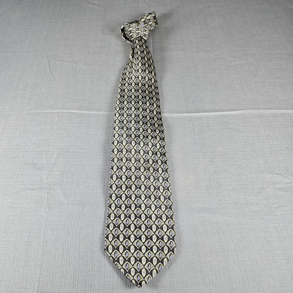 Stafford Executive Mens Silk Tie Made in Italy Gold Black Blue Geometric Paisley